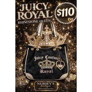 Juicy Couture Royal Velour Shoulder Bag Black Rhinestone Crown Y2K
